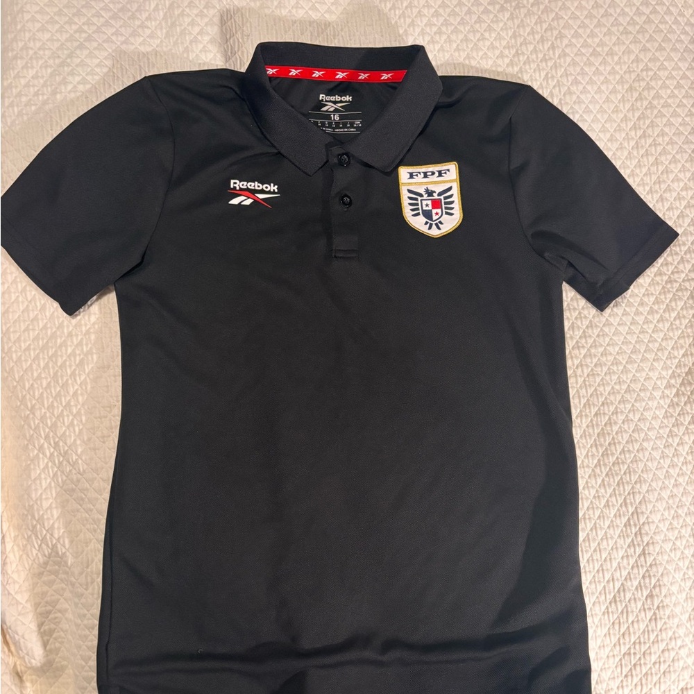 Reebok Black Kids Polo with FPF Crest and Contrast Trim